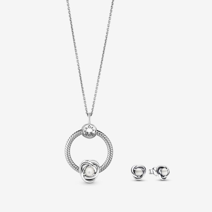 June Birthstone Eternity Circle O Pendant and Earrings Set image number 0